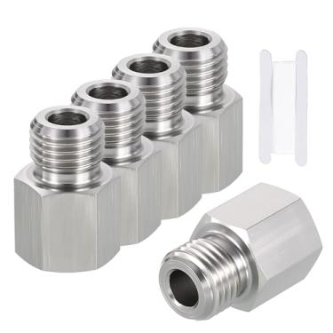 Imagem de Rebower Pacote com 5 adaptadores FeMale para macho de aço inoxidável 316, 1/10.2 cm FeMale NPT x 1/10.2 cm macho NPT conectores de extensão de tubo de mamilo com fita de vedação para industrial