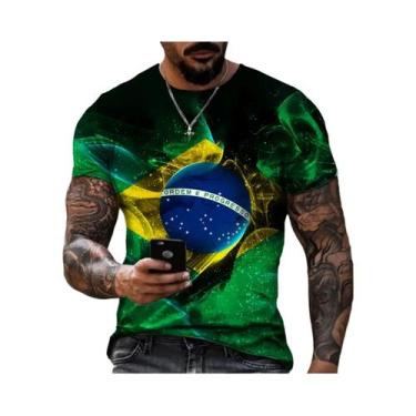 Imagem de Camiseta Casual Esportiva Masculina Com Estampa 3D Da Bandeira Do Bras