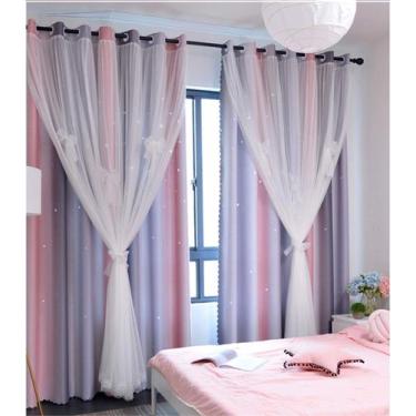 Imagem de Cortinas YANCORP Opacas para Habitaciones en Rosa y Gris, 244 cm