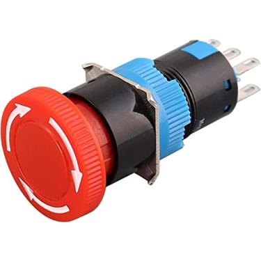 Imagem de Codificador de interruptor grande cabeça de cogumelo interruptor de parada de emergência 16 mm 3 pinos terminal rotativo botão de pressão de plástico (cabeça pequena, 2NO2NC)