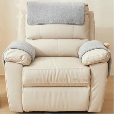 Imagem de Conjunto de 3 capas para apoio de braço de sofá com base antiderrapante e bolso de armazenamento. Capa para encosto de cabeça de cadeira/namoradeira