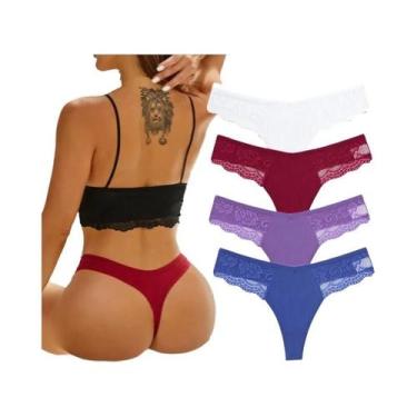 Imagem de Calcinhas De Renda De Algodão Femininas 4PCS, Tangas Sexy, Lingerie, T