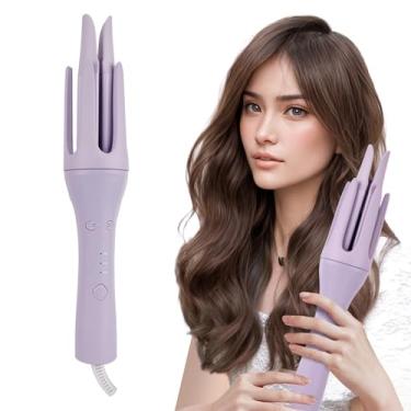 Imagem de Modelador de cabelo rotativo automático, pinça de cachos de aquecimento rápido com 3 temperaturas, tensão dupla, antiqueimadura, desligamento automático, varinha de cachos antiembaraço, íons negativos