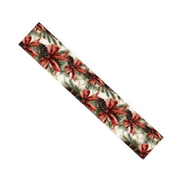 Imagem de Caminho De Mesa De Natal Em Poliéster Com Pinhas Vermelhas, Decoração 