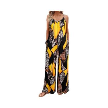 Imagem de Macacão Feminino Sem Mangas Com Estampa, Comprimento Longo, Slingback 