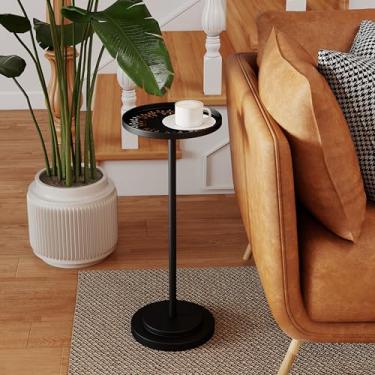 Imagem de Mesa lateral redonda pequena, mesa de metal para pequenos espaços, mesa moderna de martini com pedestal para sala de estar, quarto, cantos e escritório, folha