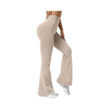 Imagem de Calças De Yoga Femininas De Cintura Alta Com Corte Em Boca De Sino, Aj