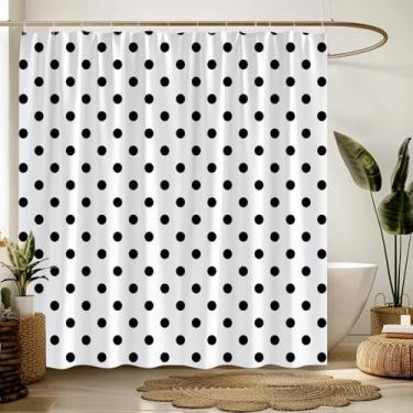 Imagem de AEMBEE Cortina de chuveiro de bolinhas preto branco retrô spot vintage tecido decorativo cortinas de banheiro com ganchos, 177,8 cm L x 170 A