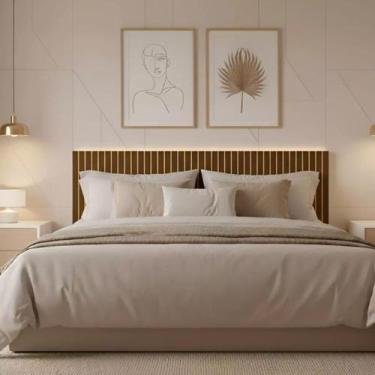 Imagem de Painel Cabeceira Ripado Autoadesivo em MDF 6mm Pintura UV Casal 1,45m 