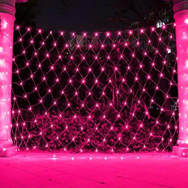 Imagem de Luz de rede rosa para decoração do dia dos namorados, 240 LEDs, temporizador, urdidura de árvore, luzes de fadas, luz de corda para pendurar ao ar livre, para casa, quarto, jardim, passarela, arbustos
