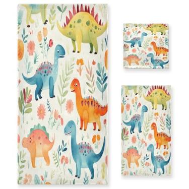Imagem de xigua Conjunto de toalhas de banheiro de dinossauro de desenho animado absorvente macio 3 peças toalha de banho toalha de mão toalhas decorativas para banheiro, academia, hotel, praia, piscina