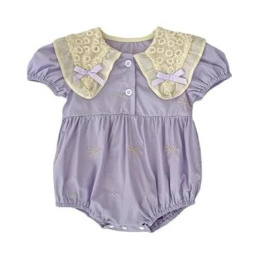 Imagem de Macacão De Verão Para Bebê Menina Recém-Nascida Com Laço Fofo E Manga 