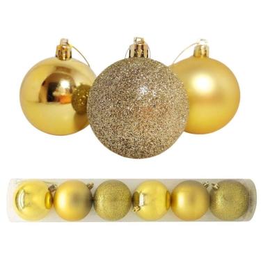 Imagem de Conjunto 6 Bolas De Natal Dourado Tradicional Misto Glitter, Brilho E Fosca 8cm