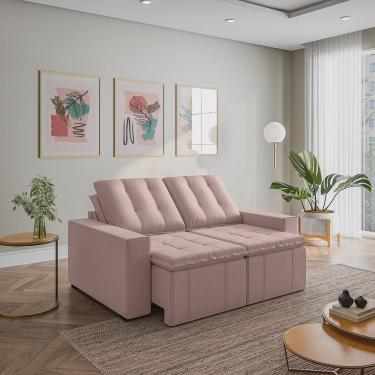 Imagem de Sofá Cama Retrátil e Reclinável 3 Lugares 180cm em Veludo Palmeira CabeCasa MadeiraMadeira