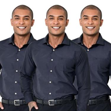 Imagem de Kit 3 Camisas Social Masculina Lisa Manga Longa Camisaria Colombo, Pre