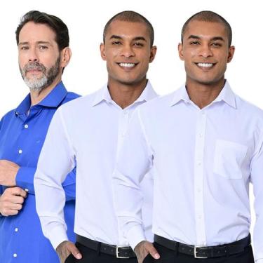 Imagem de Kit 3 Camisas Social Masculina Lisa Manga Longa Camisaria Colombo, Bra