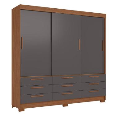 Imagem de Guarda Roupa Casal 3 Portas De Correr 9 Gavetas Morretes Jatobá Grafite - Santos Andirá