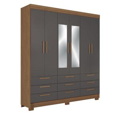 Imagem de Guarda Roupa Colombo 6 Portas 9 Gavetas Com Espelho Jatobá Grafite Acetinado - Santos Andirá