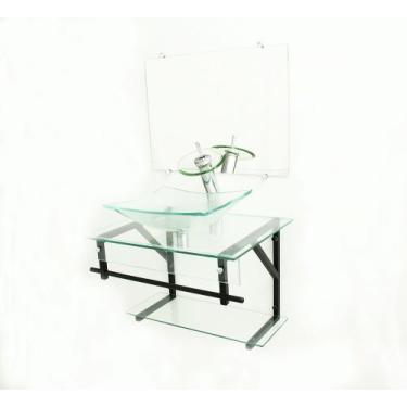 Imagem de Gabinete de vidro 60cm apx com cuba retangular - incolor - Cubas e Gab