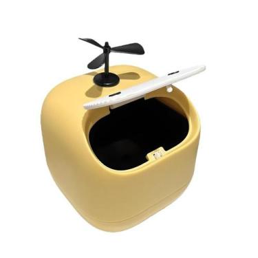 Imagem de Mini lixeira de mesa Lata de lixo amarela fofa com tampa de 165 ml - T