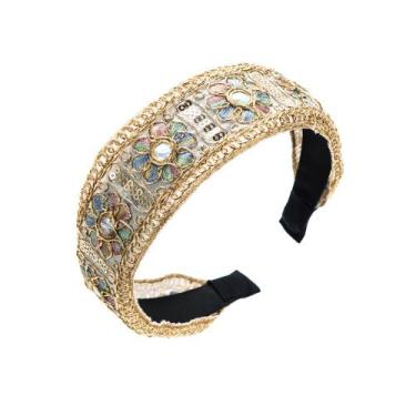 Imagem de Bandana vintage bordada floral larga para mulheres bege - Taiyuanketan