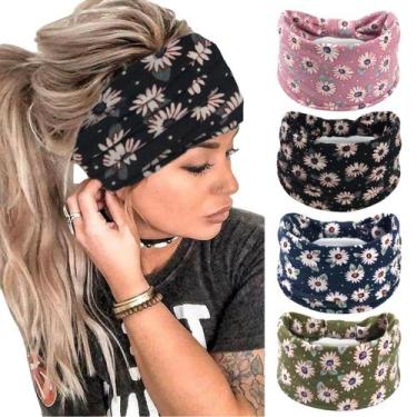 Imagem de Bandanas de ioga, pacote com 4 faixas florais e elásticas boho para mu