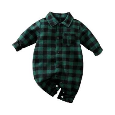 Imagem de Macacão De Bebê Xadrez De Manga Longa 0-18m Primavera Outono Para Meni