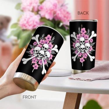 Imagem de Caneca de viagem Oasisdream Tumbler de aço inoxidável 600mL com tampa