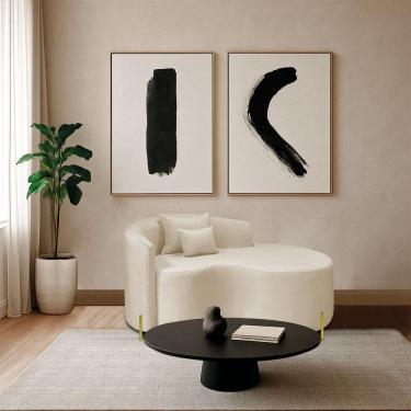 Imagem de Divã Recamier Curvo Sala De Estar Recepção 150cm Pés Metal Dourado Lado Direito Bouclé Bege