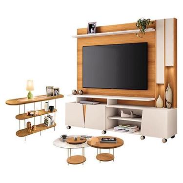Imagem de Estante Home Theater Virtus Cinamomo Off White com Kit de Mesa de Cent