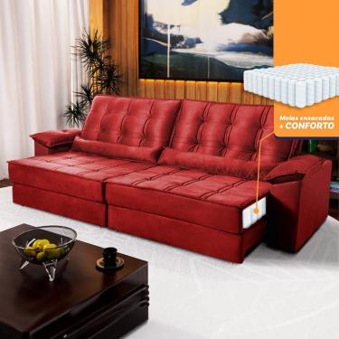 Imagem de Sofá Retrátil Reclinável 3,00m Ascari Suede Velut Vermelho Molas Ensacadas - King House