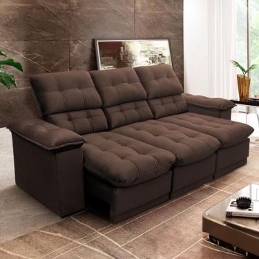 Imagem de Sofá Retrátil Reclinável Atenas 2,30m Suede Velut Marrom Molas No Assento - King House