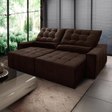 Imagem de Sofá Retrátil Reclinável Alaska 3,00m Suede Velut Marrom Molas No Assento - King House