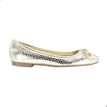 Imagem de Sapatilha Feminina Moleca Bico Quadrado Metalizado Snake Dourado