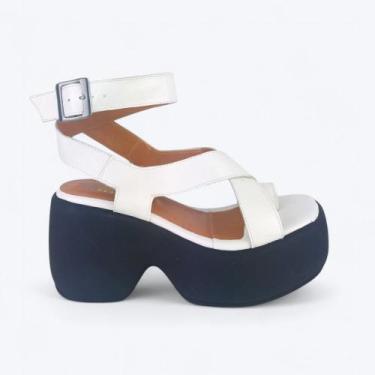 Imagem de Sandália Cami Salto Plataforma Jess Calçados Em Couro Branco, 37, Bran