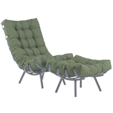 Imagem de Poltrona Costela De Alumínio Com Puff E Almofada Decorativa Cinza