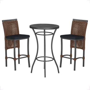 Imagem de Mesa Bistro E 2 Banquetas Roma Preta Corda Náutica 12 Marrom