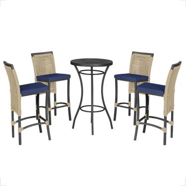Imagem de Mesa Bistro E 4 Banquetas Roma Preta Corda Náutica 10 Rami