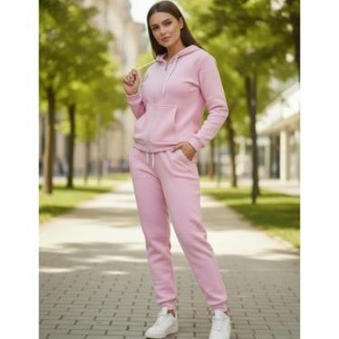 Imagem de Casaco Feminino Conjunto de Moletom Flanelado Moleton Feminino Calça e Blusa Com Ziper...