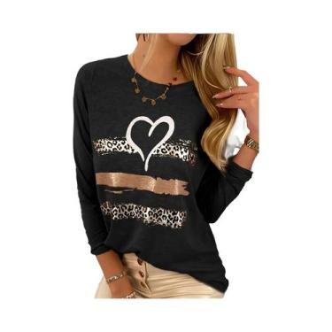 Imagem de Camiseta Feminina Rosa Com Estampa De Lábios E Letras, Manga Longa, Go