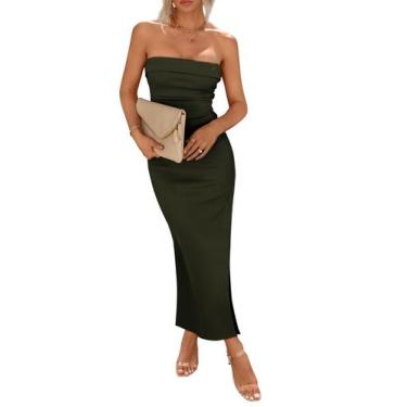 Imagem de Vestido PRETTYGARDEN Tubinho sem alça Longo com Fenda Verde Militar XS