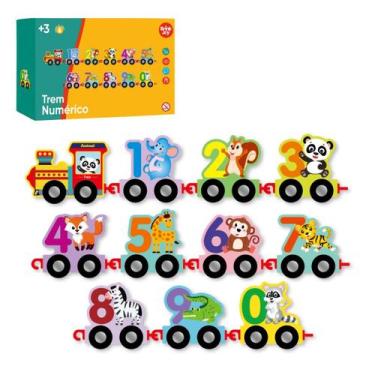 Imagem de Brinquedo Educativo Trem Numérico de Madeira com Animais, Zoo ou Dino 