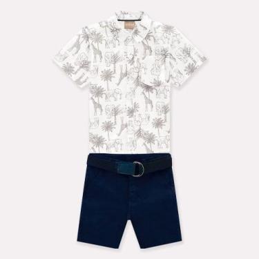 Imagem de Roupa Infantil Conjunto Milon Social Camisa Tricoline Manga Curta Elef