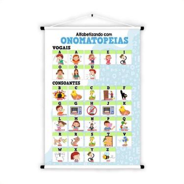 Imagem de Banner de Lona Educativo Alfabetizando com Onomatopeias Vogais e Conso