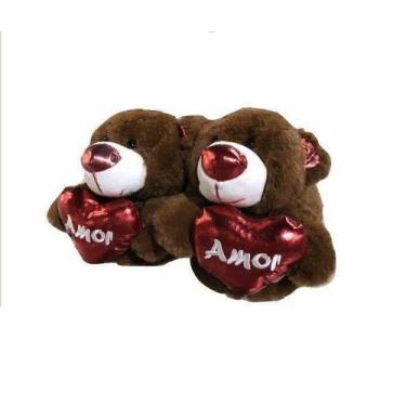 Imagem de Pantufa 3D Urso marrom com Coração - 34/36 - Flor de Liz Presentes