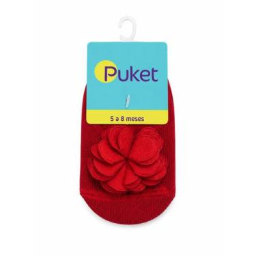 Imagem de Meia sapatilha bebê Puket menina flor vermelha 5 a 8 meses, Vermelho, 