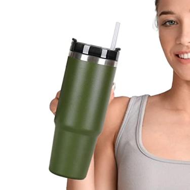 Imagem de pologmase aço inoxidável – aço inoxidável grau alimentício 850 g com tampa e canudo, caneca café com alça | Copo térmico portátil para viagem para bebidas quentes e frias