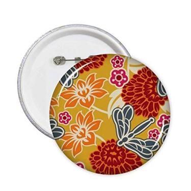 Imagem de Broche de estampa de flores asiáticas estilo chinês japonês broche de emblema de botão para decoração 5 peças