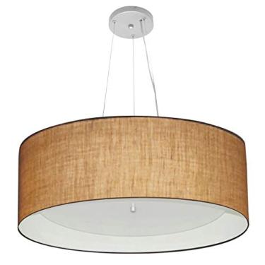 Imagem de Lustre Pendente Cilíndrico Cúpula Duplo Tecido 60x25 cm, Vivare Iluminação, Pendente4013 LPBR, Palha/Branco, Grande