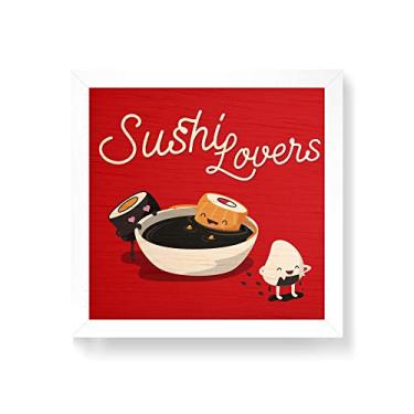Imagem de Arte Maníacos Quadro decorativo com moldura caixa branca em Madeira - Sushi Lovers - 30x30cm